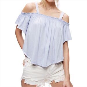 FREE PEOPLE | WE THE FREE Linen Blue Darling Flutter Sleeve Top Women’s Size M